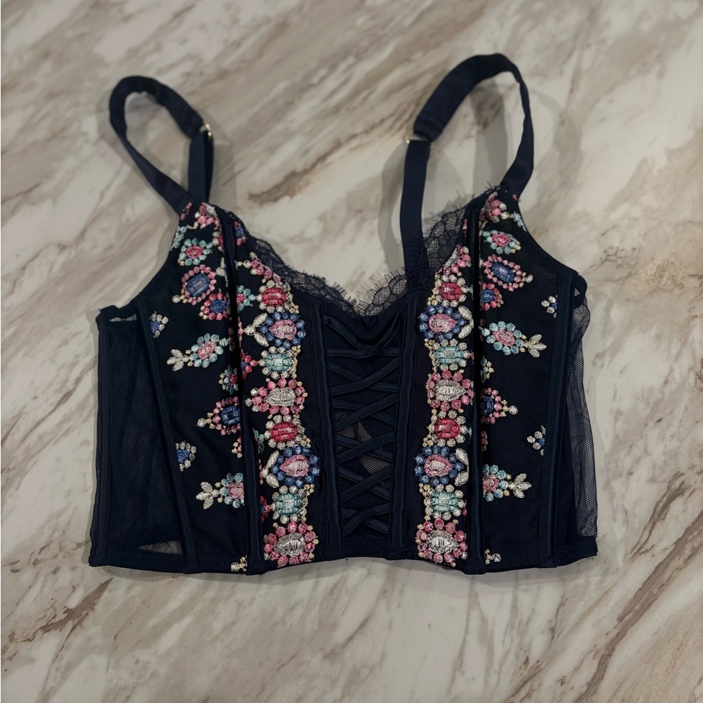 Victoria's Secret Black Floral Embroidered Bra